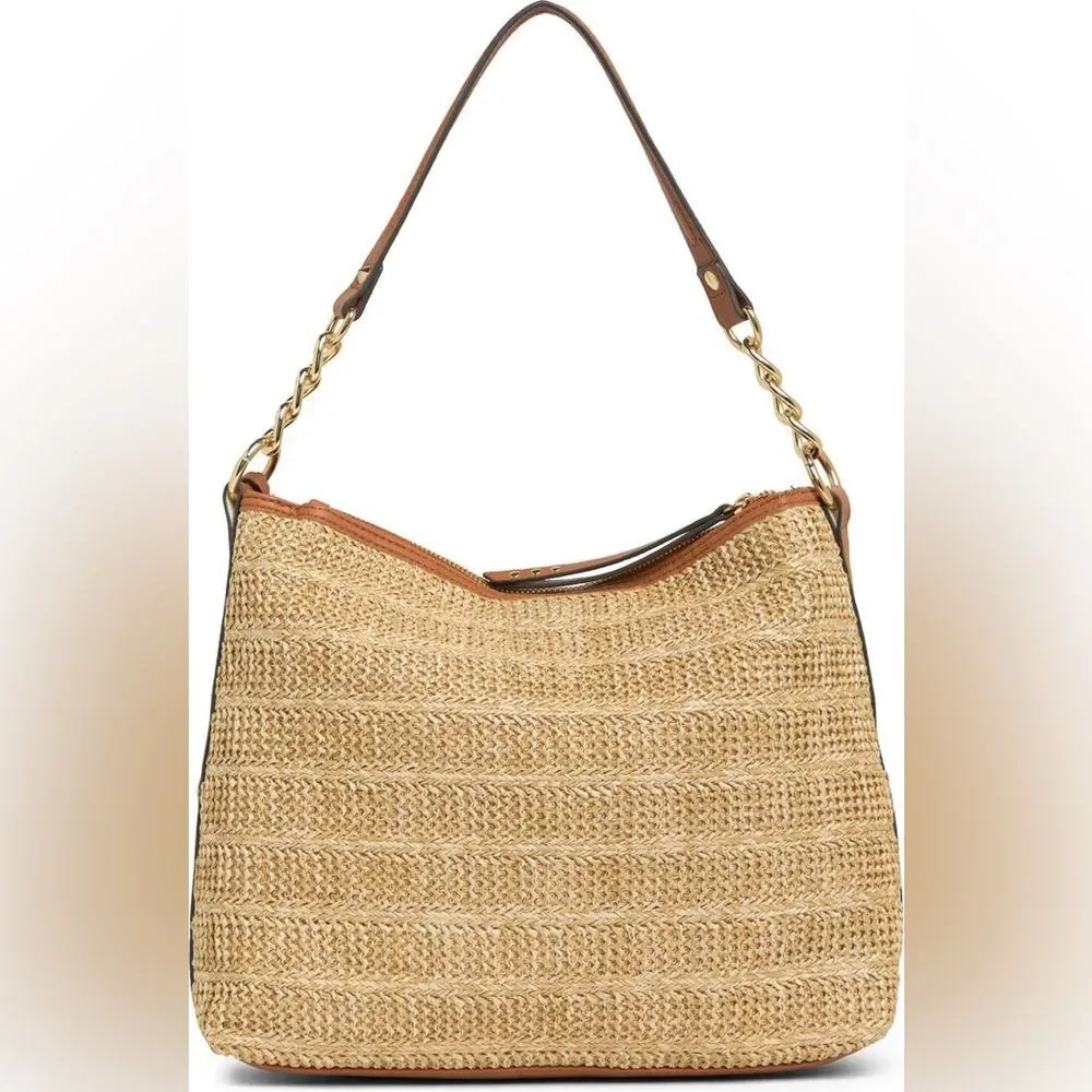 Jessica Simpson Lacey Faux Leather Hobo Bag in Natural Straw